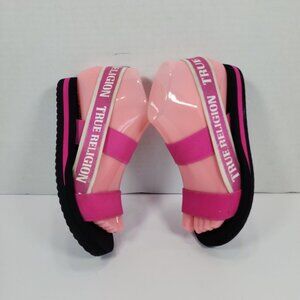 ❤️2/$22 True Religion Luella Fusch women Pink White Elastic Sandals Youth Size 3